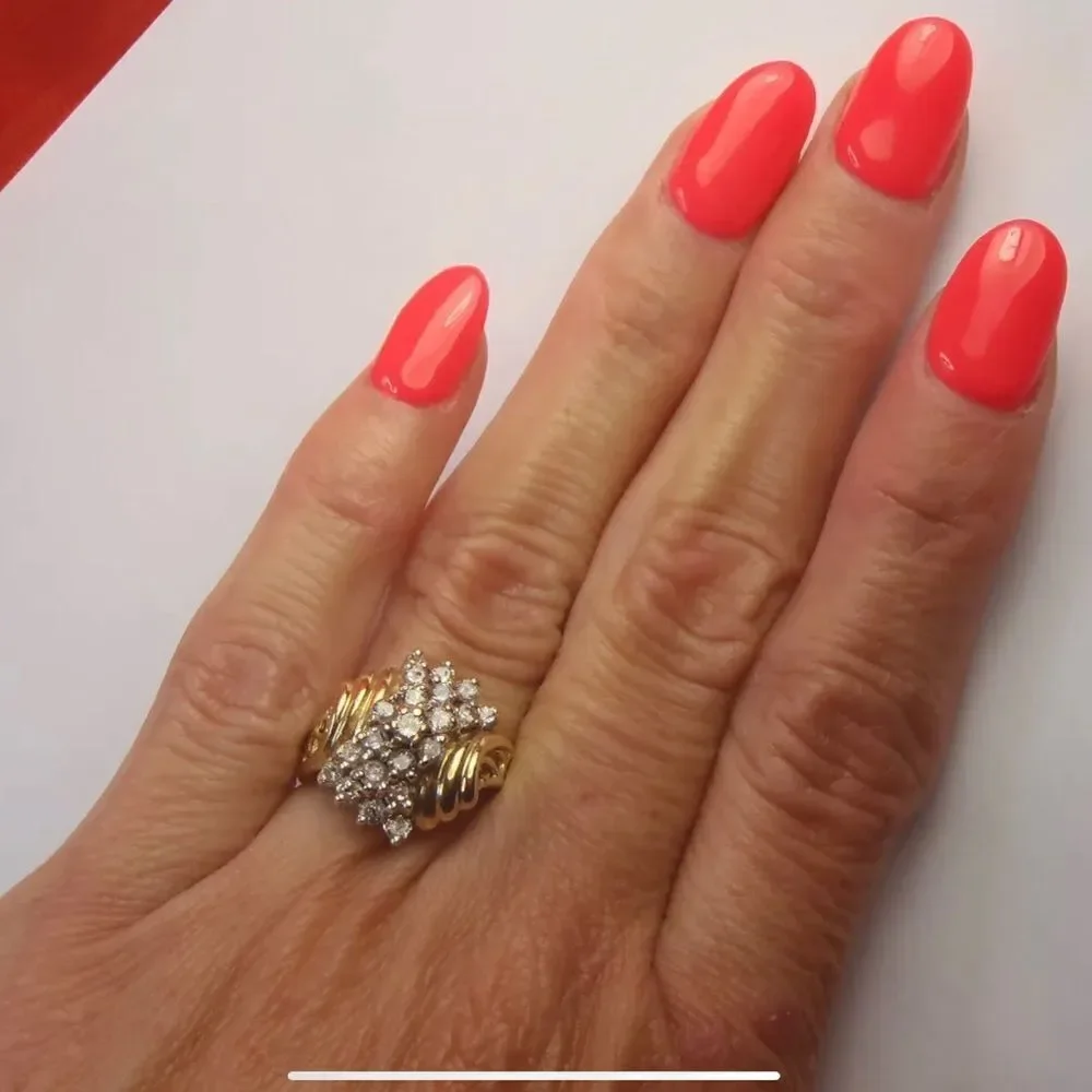 ESTATE 10k YG Waterfall Ring 21 Diamonds 1/4CtTw 3.7 Gr Sz 6